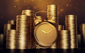 SGP Credit - Personal Loan With Low Interest Rate | Alarm clock with golden coins .3d render