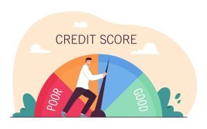 SGP Credit - Personal Loan With Low Interest Rate | Businessman pushing credit score speedometer from poor to good