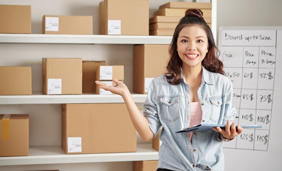 Postwoman working at post office